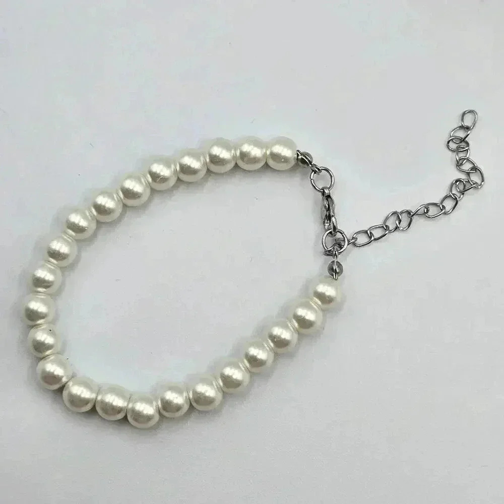 Pearl Bead Silver Chain Adjustable Link Bracelet Fashion Jewelry